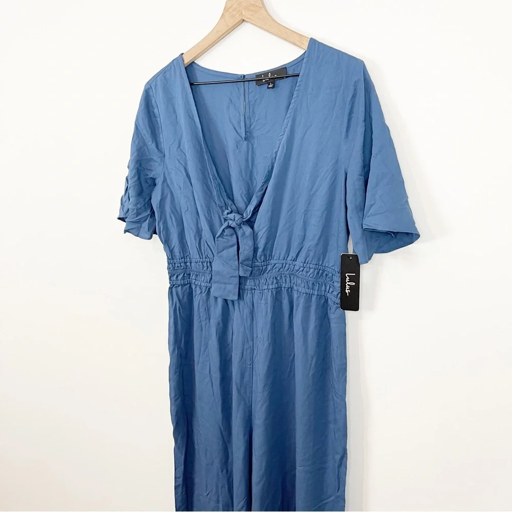 NWT Lulus Here To Love Denim Blue Tie-Front Jumpsuit Size L - Picture 8 of 14